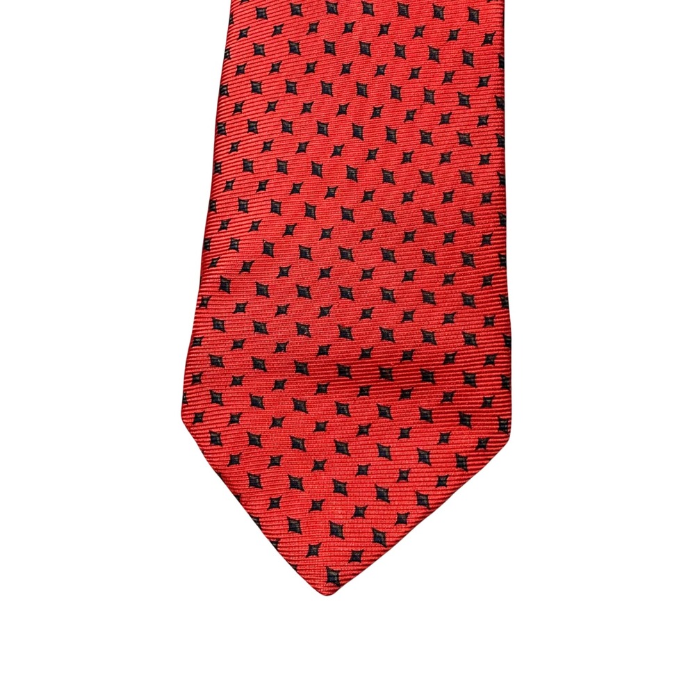 Kiton Napoli Red Silk Geometric Diamond Pattern Men Tie Italy Luxury 3.75 Width